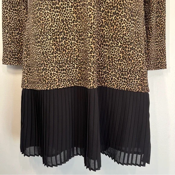 NWOT Michael Kors Drop Hem Leopard Long Sleeve Dress Pleated Stretchy Size XS - Picture 4 of 11
